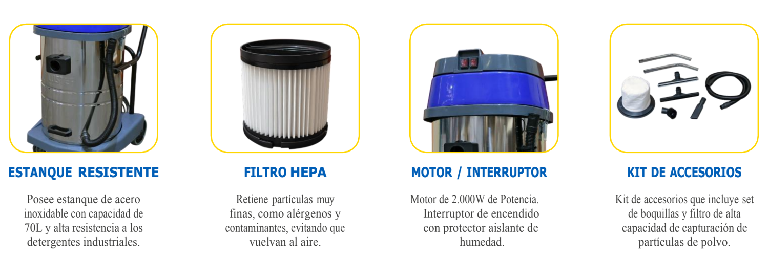 Aspiradora Polvo/Agua Luster BLUE 502 70L 2 Motores C/ FILTRO HEPA - Imagen 2