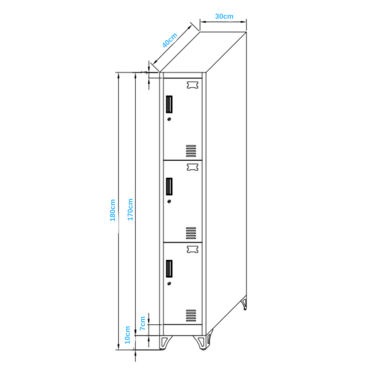 Locker Industrial Blanco 1 Cuerpo 3 Casilleros 180x90x45 cm - Imagen 3