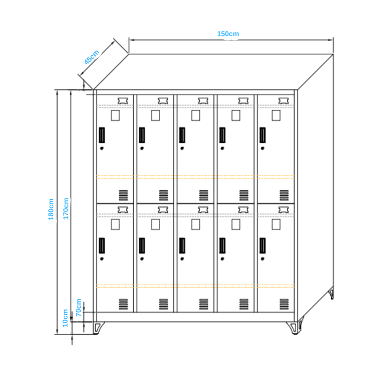 Locker Industrial Blanco 5 Cuerpos 10 Casilleros 180x150x45 cm - Imagen 4